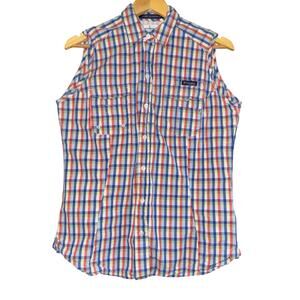Columbia PFG Plaid Golf Button Up Top Women's LG Gearhart Utility Outdoors ~Flaw